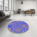 Round Patterned Blue Rug in a Office, pat497pur