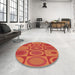 Round Patterned Bright Orange Rug in a Office, pat497rd