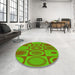 Round Patterned Dark Yellow Green Rug in a Office, pat497yw