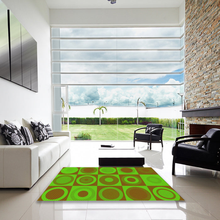 Machine Washable Transitional Dark Yellow Green Rug in a Kitchen, wshpat497yw