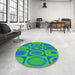 Round Machine Washable Transitional Neon Green Rug in a Office, wshpat497