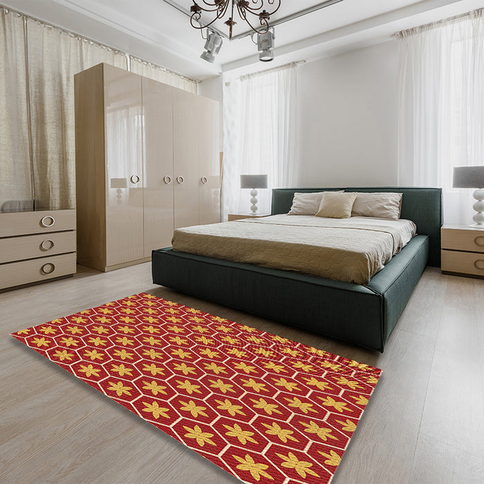 Patterned Orange Rug in a Bedroom, pat499org