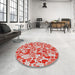 Round Machine Washable Transitional Neon Red Rug in a Office, wshpat4