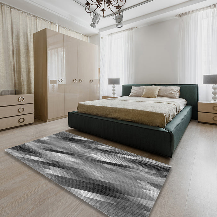 Patterned Dark Gray Rug in a Bedroom, pat50gry