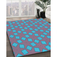 Patterned Bright Turquoise Blue Rug, pat500lblu