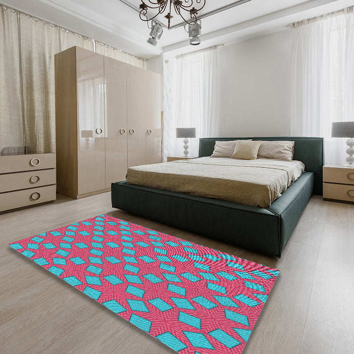 Patterned Blue Turquoise Green Novelty Rug in a Bedroom, pat500