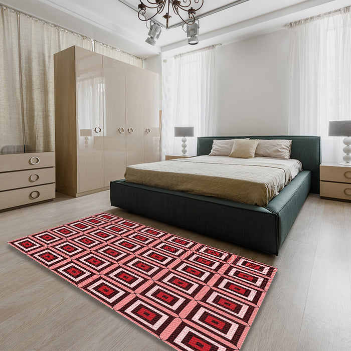 Patterned Light Coral Pink Rug in a Bedroom, pat501rd