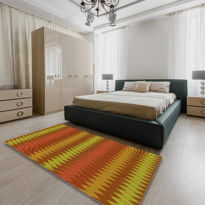 Round Machine Washable Transitional Caramel Brown Rug in a Office, wshpat502yw