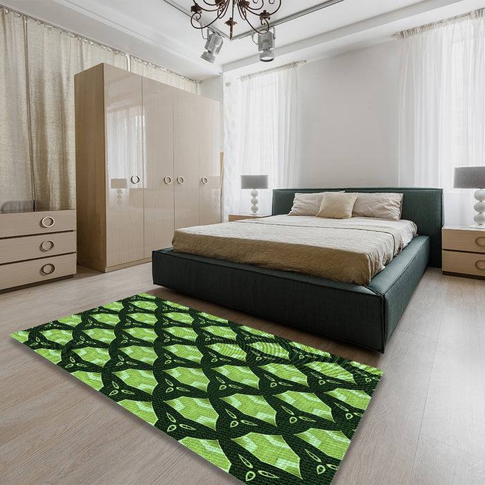 Patterned Green Rug in a Bedroom, pat503grn