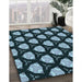 Machine Washable Transitional Deep Teal Green Rug in a Family Room, wshpat503lblu