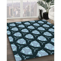 Patterned Deep Teal Green Rug, pat503lblu