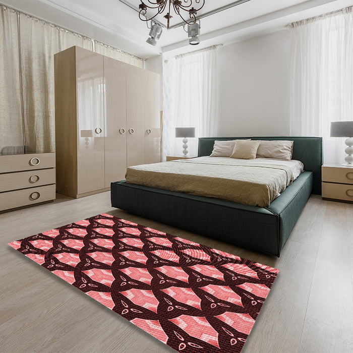 Patterned Red Rug in a Bedroom, pat503rd