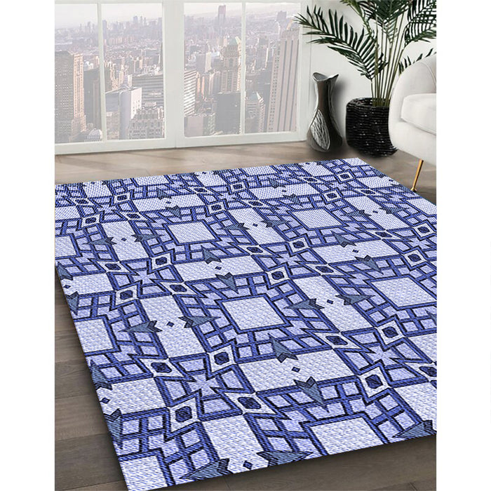 Machine Washable Transitional Sapphire Blue Rug in a Family Room, wshpat505blu