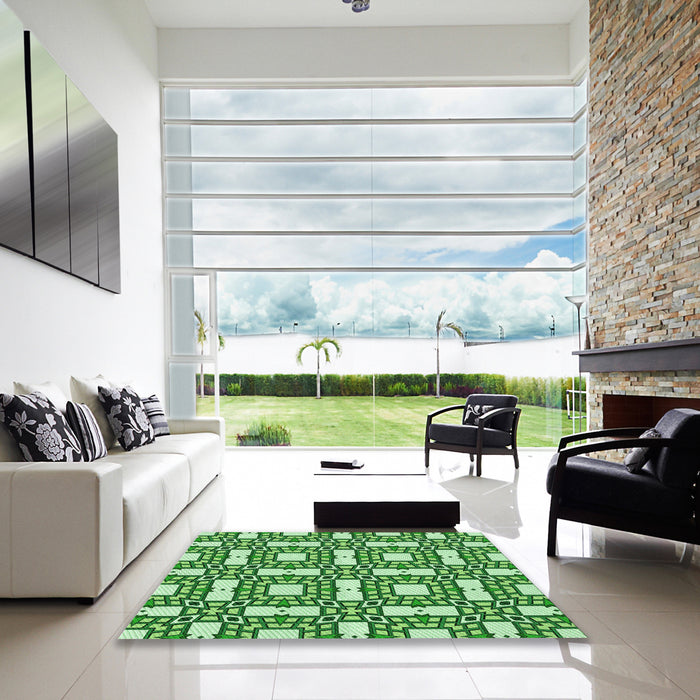 Machine Washable Transitional Forest Green Rug in a Kitchen, wshpat505grn