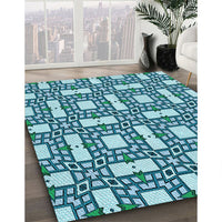 Patterned Teal Green Rug, pat505lblu