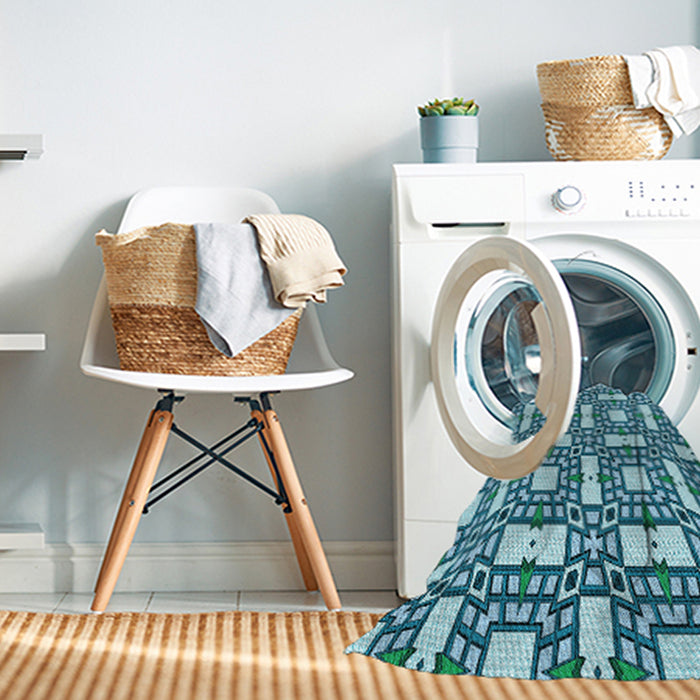 Machine Washable Transitional Teal Green Rug in a Washing Machine, wshpat505lblu