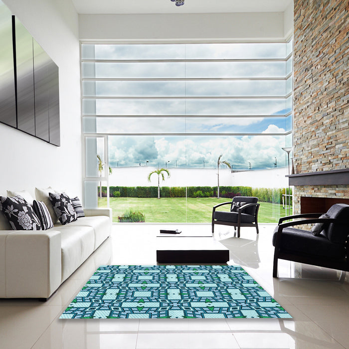 Machine Washable Transitional Teal Green Rug in a Kitchen, wshpat505lblu