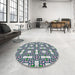 Round Machine Washable Transitional Light Steel Blue Rug in a Office, wshpat505