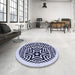 Round Patterned Blue Rug in a Office, pat507blu