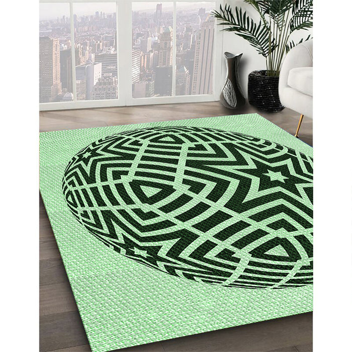 Patterned Medium Forest Green Rug in Family Room, pat507grn