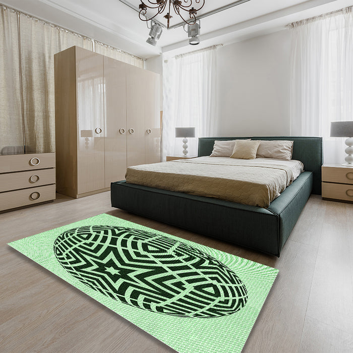 Patterned Medium Forest Green Rug in a Bedroom, pat507grn
