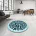 Round Patterned Blue Rug in a Office, pat507lblu