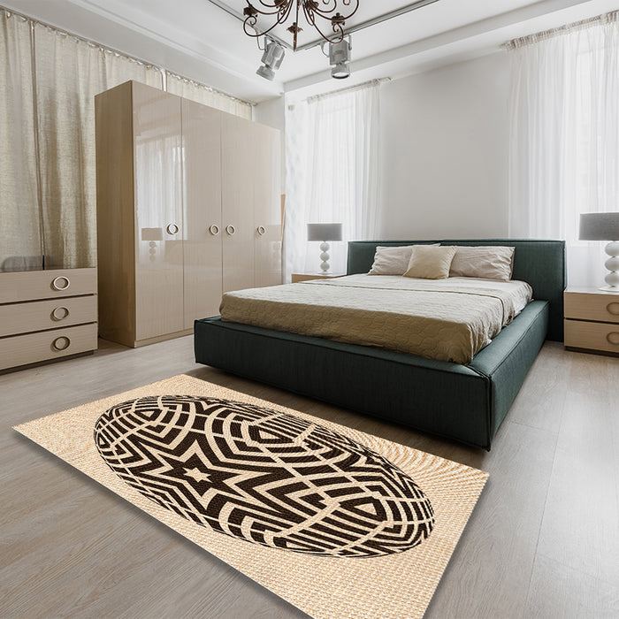 Round Machine Washable Transitional Golden Blonde Gold Rug in a Office, wshpat507org