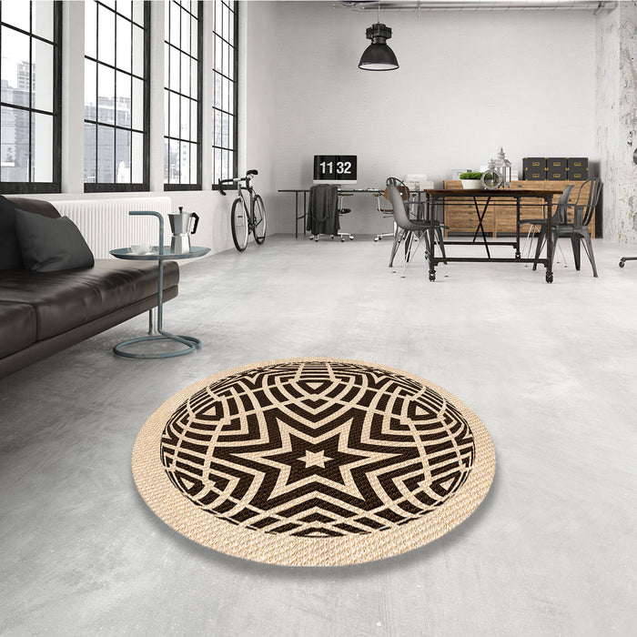 Round Patterned Golden Blonde Gold Rug in a Office, pat507org