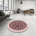 Round Patterned Brown Red Rug in a Office, pat507rd