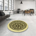 Round Patterned Mustard Yellow Rug in a Office, pat507yw