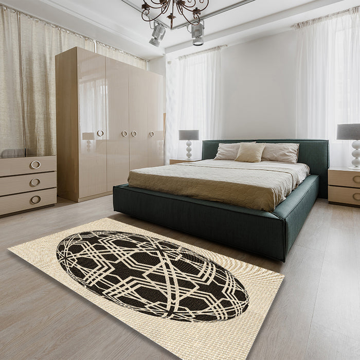 Round Machine Washable Transitional Vanilla Gold Rug in a Office, wshpat508brn