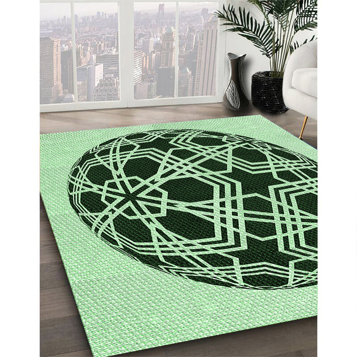 Machine Washable Transitional Medium Forest Green Rug in a Family Room, wshpat508grn