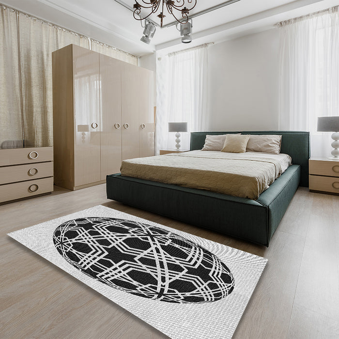 Patterned Platinum Gray Rug in a Bedroom, pat508gry