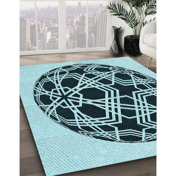 Machine Washable Transitional Blue Rug in a Family Room, wshpat508lblu