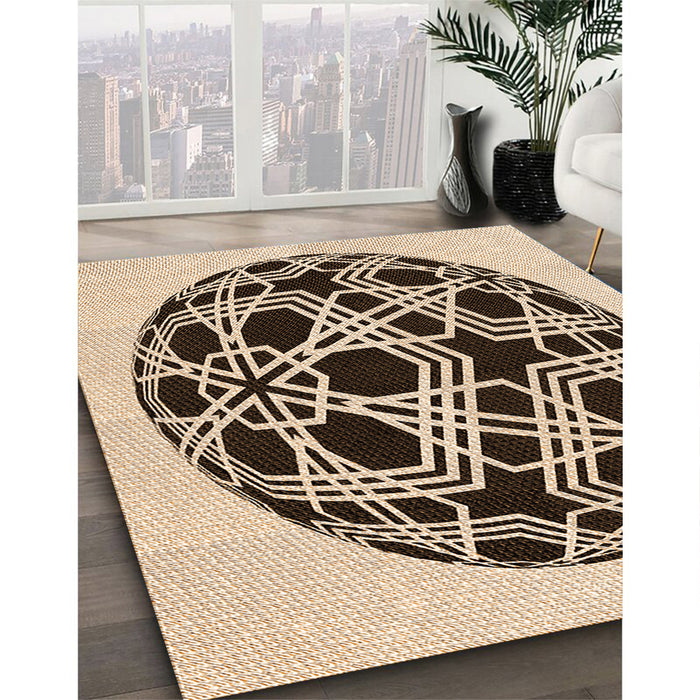 Patterned Deep Peach Orange Rug in Family Room, pat508org