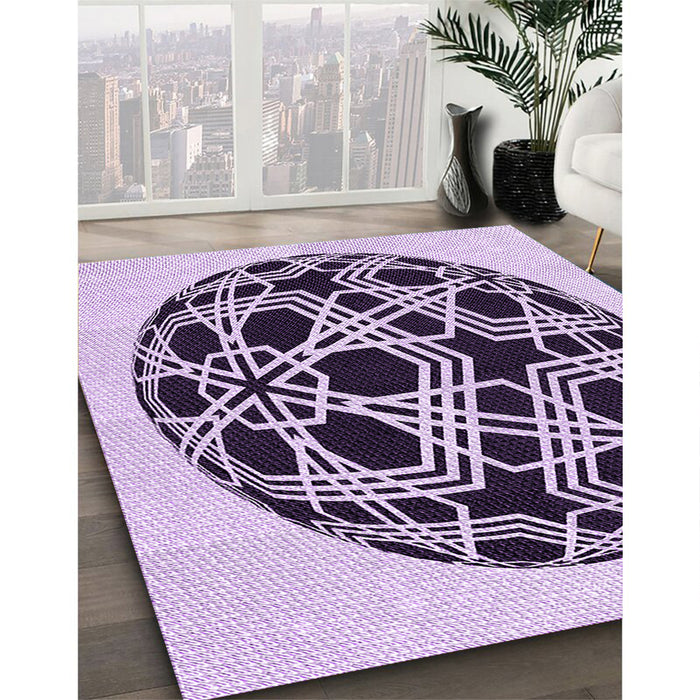 Patterned Purple Rug in Family Room, pat508pur