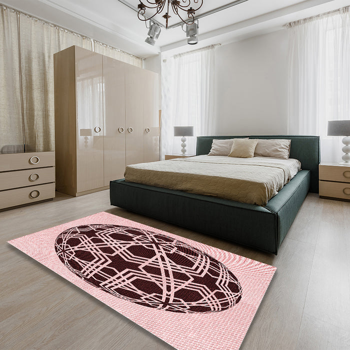 Patterned Brown Red Rug in a Bedroom, pat508rd
