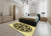 Patterned Mustard Yellow Rug in a Bedroom, pat508yw