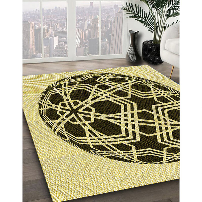 Patterned Mustard Yellow Rug in Family Room, pat508yw