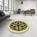 Round Patterned Mustard Yellow Rug in a Office, pat508yw