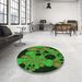 Round Patterned Dark Forest Green Rug in a Office, pat509grn