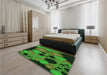 Patterned Dark Forest Green Rug in a Bedroom, pat509grn