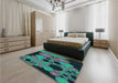 Patterned Dark Gray Black Rug in a Bedroom, pat509lblu