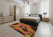 Patterned Saffron Red Rug in a Bedroom, pat509org