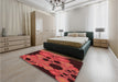 Patterned Cranberry Red Rug in a Bedroom, pat509rd