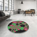 Round Machine Washable Transitional Forest Green Rug in a Office, wshpat509