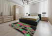 Patterned Forest Green Modern Rug in a Bedroom, pat509