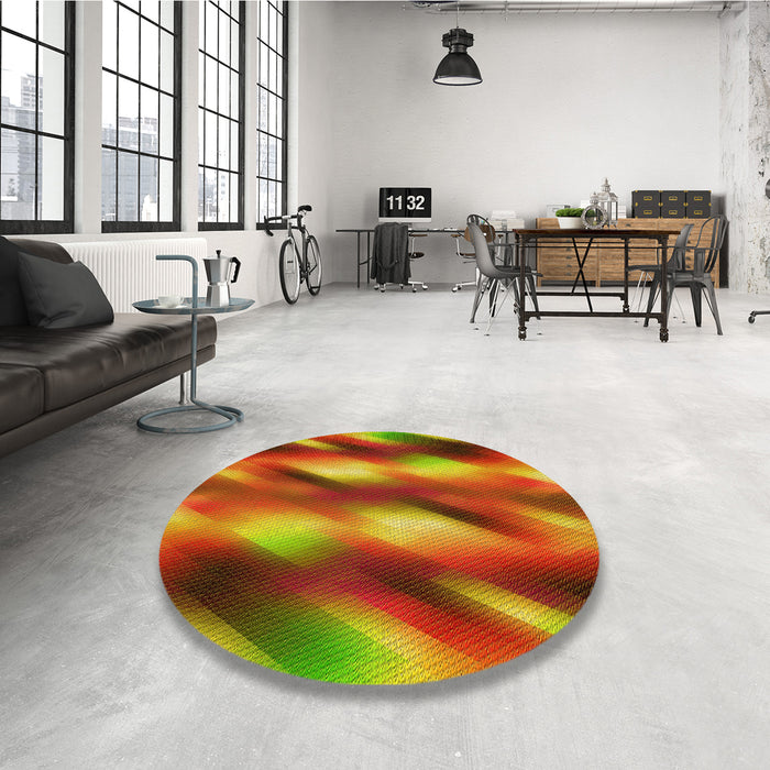 Round Patterned Red Rug in a Office, pat51yw
