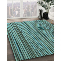 Patterned Medium Turquoise Green Rug, pat510lblu