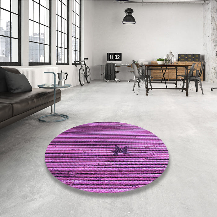 Round Patterned Dark Magenta Purple Rug in a Office, pat510pur